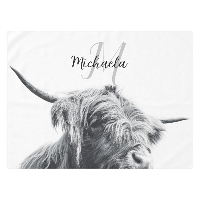 Toalha De Mesa Retrato da vaca em terras altas monograma inicial  (Frente (Horizontal))