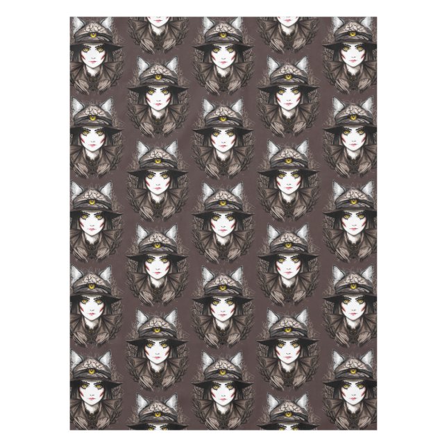 Toalha De Mesa Retrato de bruxas e bonitinho de Halloween (Frente)