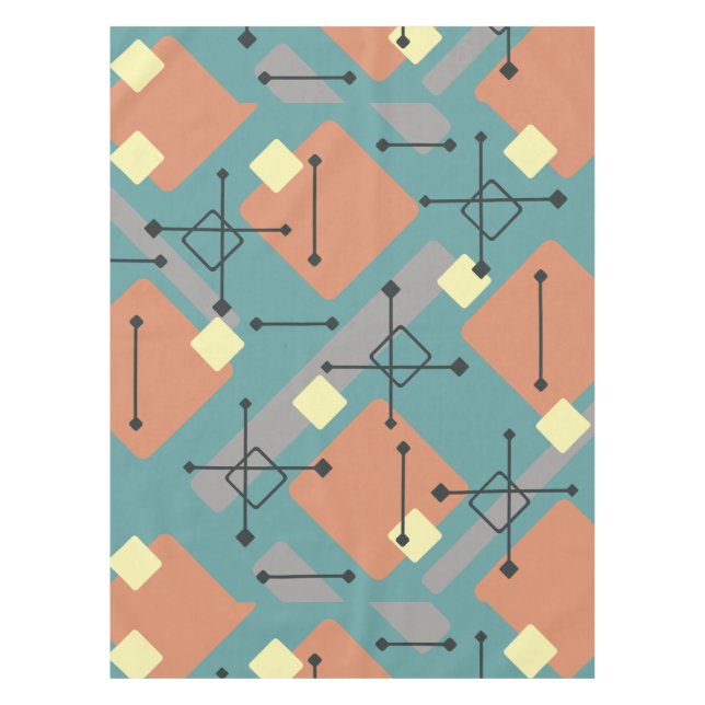 Toalha De Mesa Retro 1950s Art Diamonds Teal Orange (Frente)