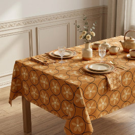 Toalha De Mesa Retro 70s Floral Laranja Queimada Terracota 