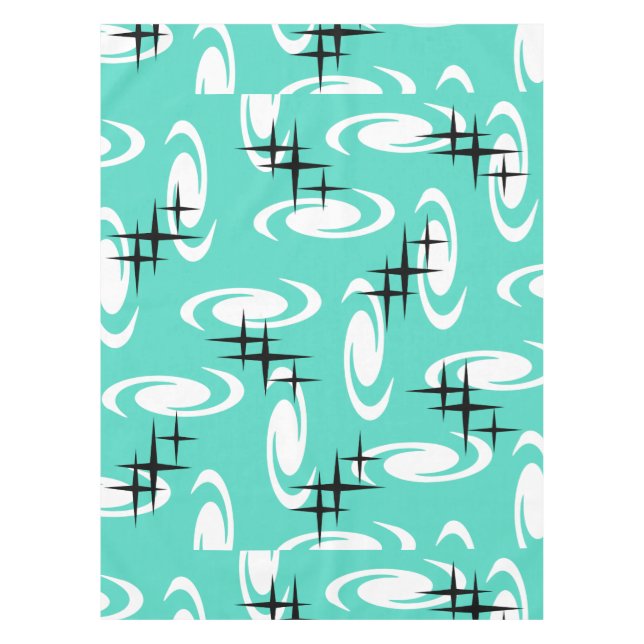 Toalha De Mesa Retro Atomic Agirls Stars Turquoise (Frente)