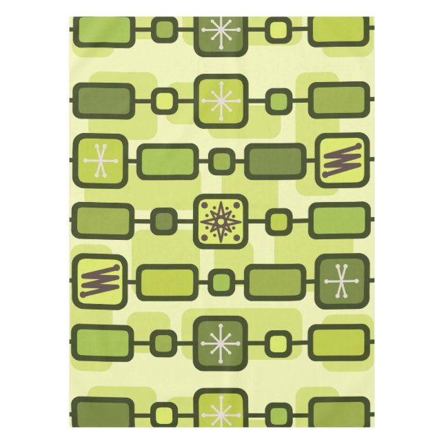 Toalha De Mesa Retro Atômico Gráfico Geométrico Chartreuse (Frente)