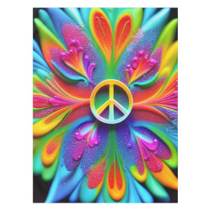 Toalha de Mesa Retro Boho Sinal de Paz Hippie Vint
