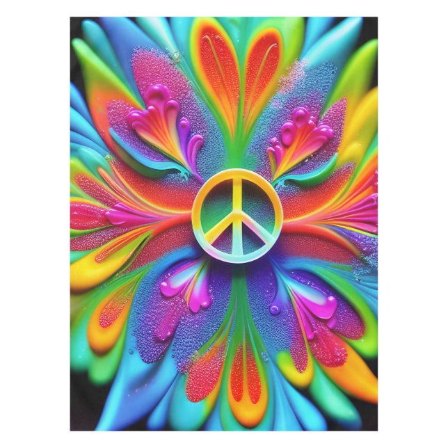 Toalha de Mesa Retro Boho Sinal de Paz Hippie Vint (Frente)