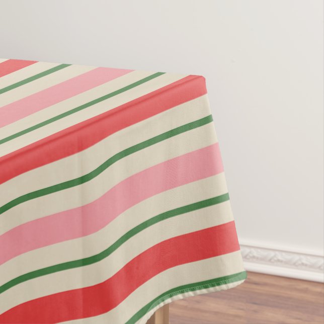 Toalha De Mesa Retro Christmas Stripes Pattern Pink Red Green (Posição Original)