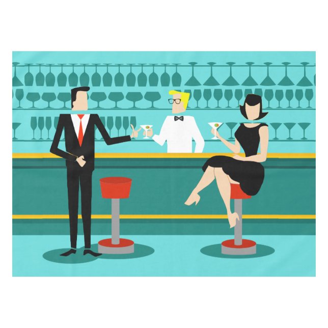 Toalha De Mesa Retro Cocktail Lounge Tablecloth (Frente (Horizontal))