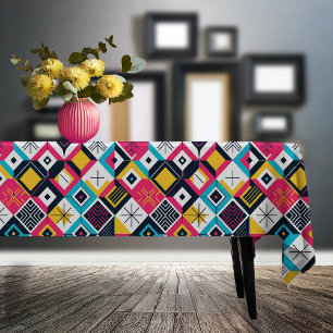 Toalha De Mesa Retro Geométrico Abstrato Pat#12 Multi Color ID106