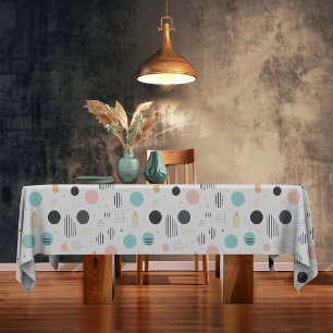 Toalha De Mesa Retro Geométrico Abstrato Pat#1 Teal Pink ID1067