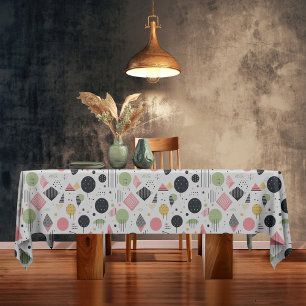 Toalha De Mesa Retro Geométrico Abstrato Pat#2 Sage Pink ID1067