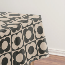 Toalha De Mesa Retro modern -Flower Checkerboard - neutral taupe