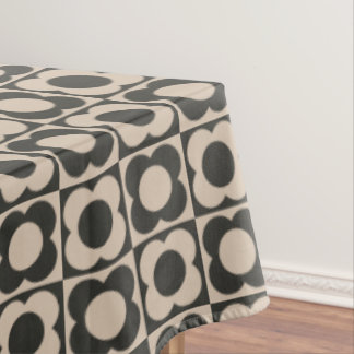 Toalha De Mesa Retro modern -Flower Checkerboard - neutral taupe 