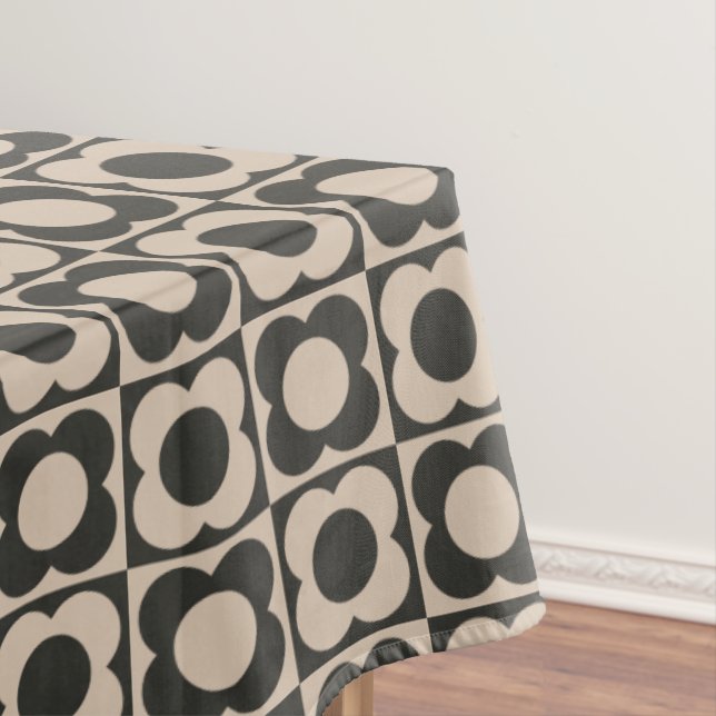 Toalha De Mesa Retro modern -Flower Checkerboard - neutral taupe  (Posição Original)