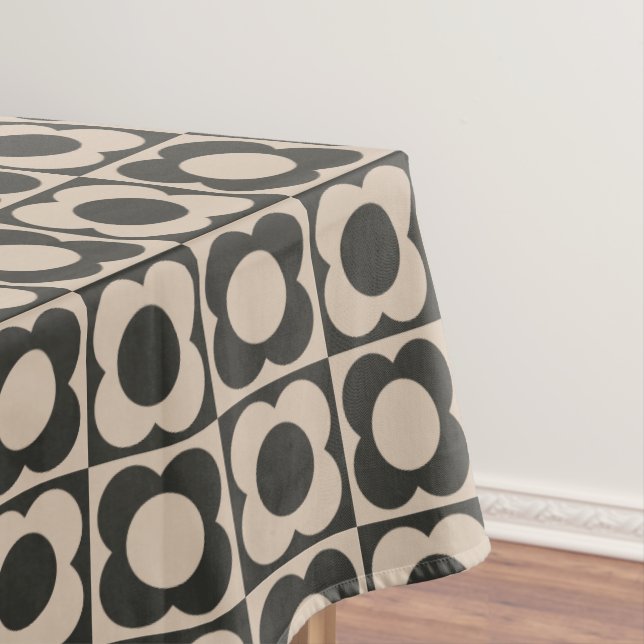 Toalha De Mesa Retro modern -Flower Checkerboard - neutral taupe  (Posição Original)