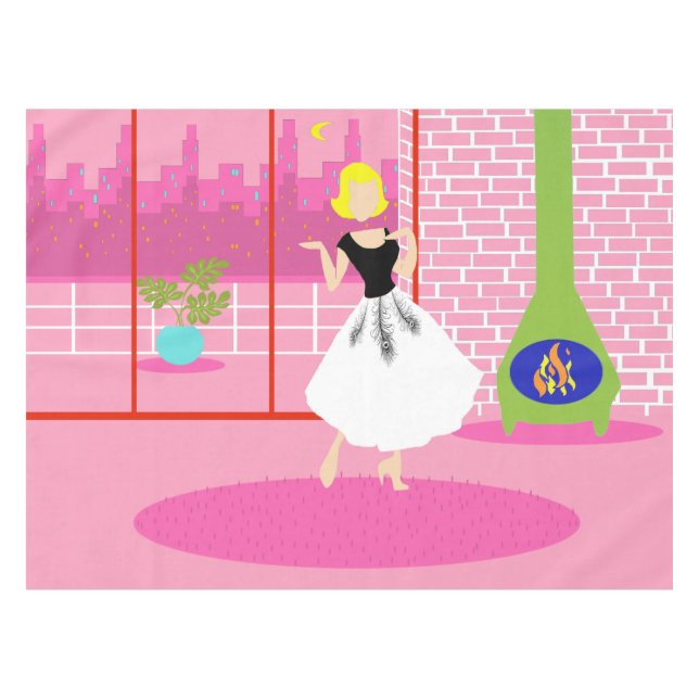 Toalha De Mesa Retro na Tablete Rosa (Frente (Horizontal))