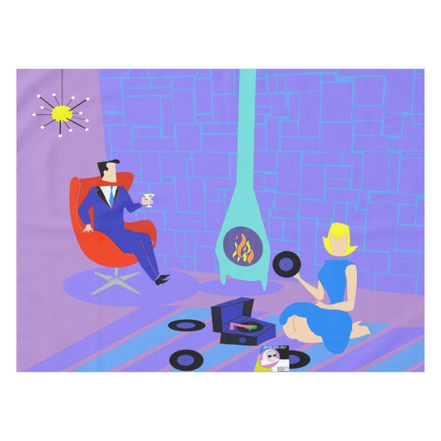 Toalha De Mesa Retro Noite em Tablecloth Doméstica (Frente (Horizontal))