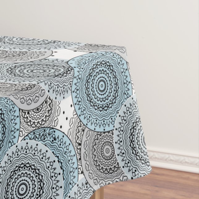 Toalha De Mesa Retro, padrão retrô, azul e cinza, elegante (Posição Original)