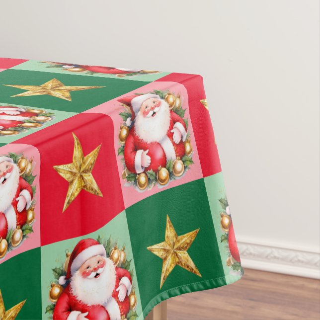 Toalha De Mesa Retro Santa Claus Tartan Xadrez Natal (Posição Original)