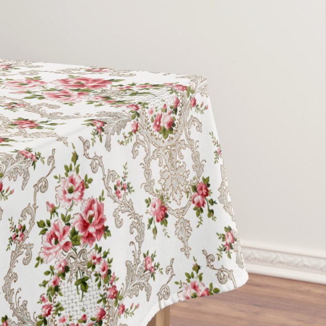 Toalha De Mesa Rococo Floral Branco Elegante (Posição Original)