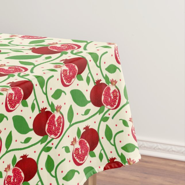 Toalha De Mesa Romã Vermelha com Tablecloth de Folhas Verdes (Posição Original)