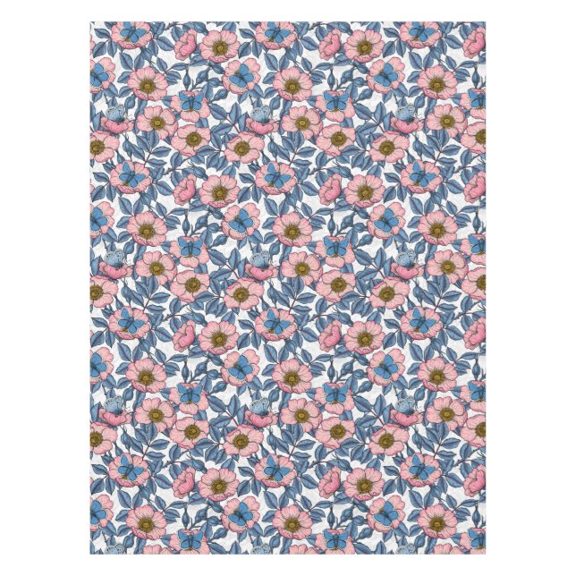 Toalha De Mesa Rosa de cães e borboletas (Frente)