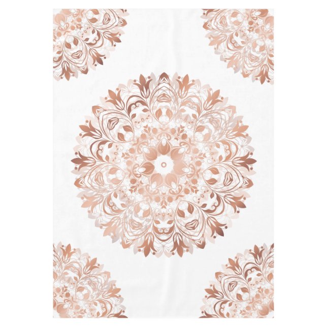 Toalha De Mesa Rosa Dourado Floral Mandala (Frente)