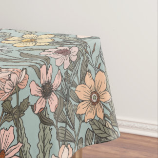 Toalha De Mesa Rosa Espuma do Mar Amarelo Flor Silvestre Retro