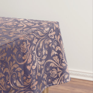 Toalha De Mesa Rosa Glamouroso Dourado em Folha e Damasco Lavanda