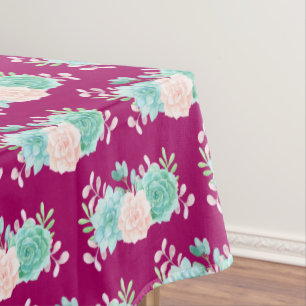 Toalha De Mesa Rosa Pastel & buquê floral verde na parte traseir