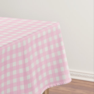 Toalha De Mesa Rosa Pastel Xadrez Branco Baby Shower