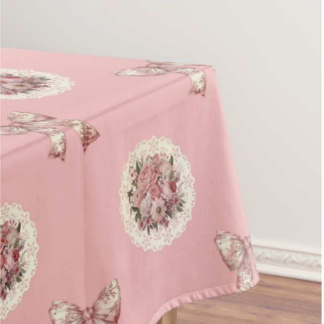 Toalha de Mesa Rosa Pêssego com Laços de Toalha de (English tea room perfect!)