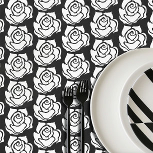 Toalha De Mesa Rosa Tribal Minimalista Preta Floral Branca Abstra