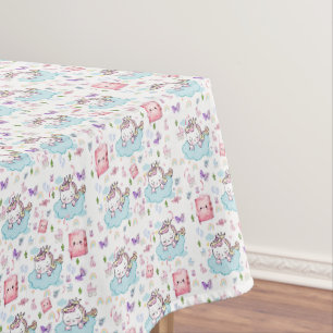 Toalha de mesa Rosa, Unicórnio Azul Arco-íris Gato