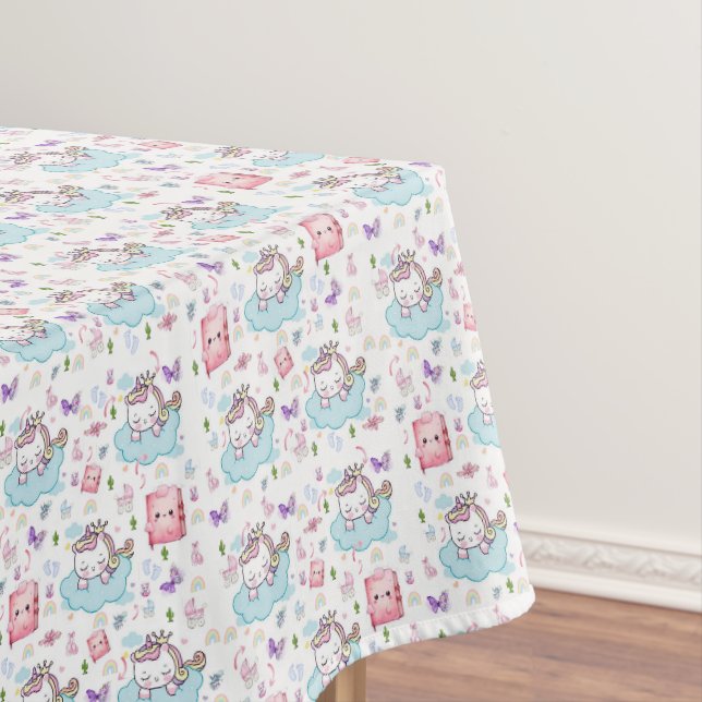 Toalha de mesa Rosa, Unicórnio Azul Arco-íris Gato (Posição Original)