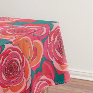 Toalha De Mesa Rosas Abstratas Em Tons De Rosa Vermelho E Laranja