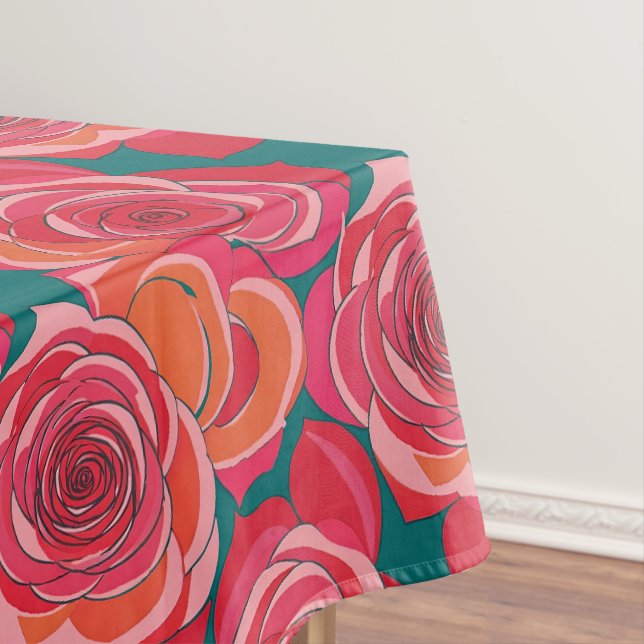 Toalha De Mesa Rosas Abstratas Em Tons De Rosa Vermelho E Laranja (Posição Original)