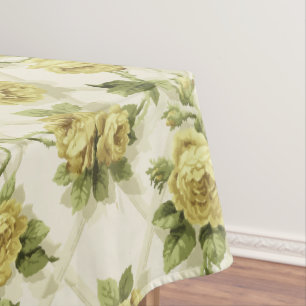 Toalha De Mesa Rosas Amarelas no Padrão Floral de Trellis