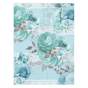 Toalha De Mesa Rosas azuis com rendas