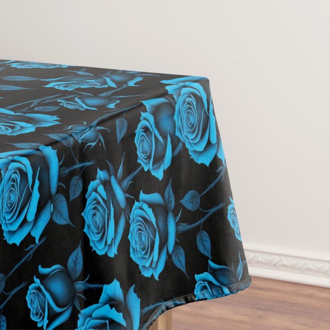 Toalha De Mesa Rosas Azuis Neon Surrealistas (Posição Original)