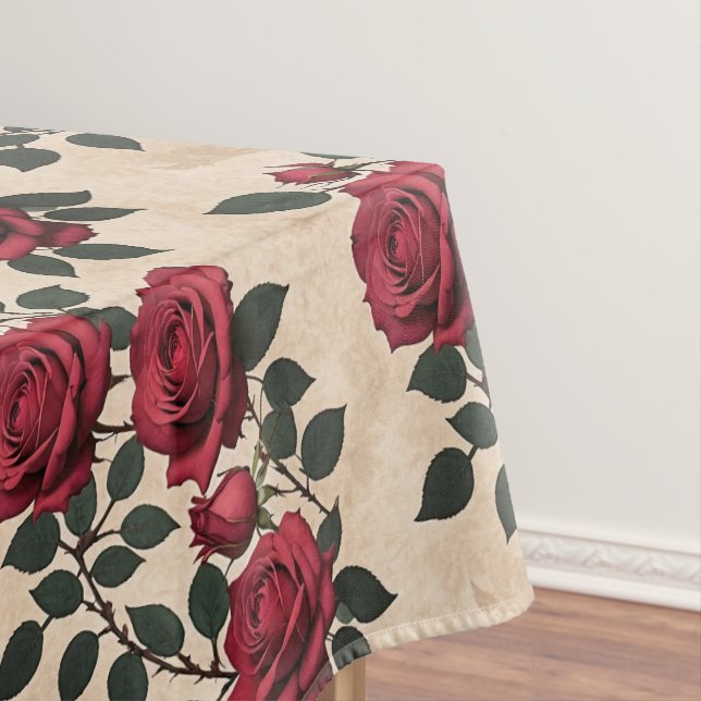 Toalha De Mesa Rosas Carmesim Vintage  (Posição Original)
