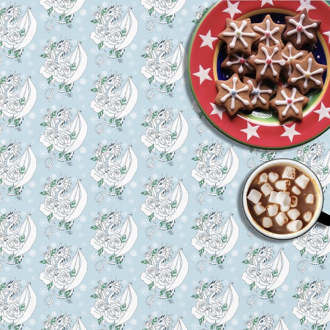 Toalha De Mesa Rosas de Dragão Branco Flocos de Neve Azuis (Criador carregado)