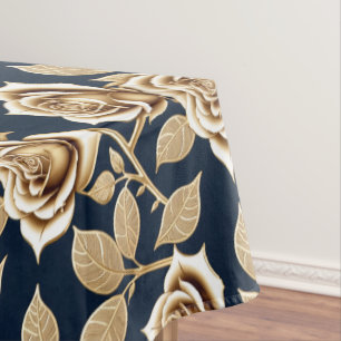 Toalha De Mesa Rosas Douradas Com Acabamento Metálico