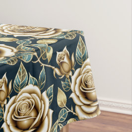 Toalha De Mesa Rosas Douradas Com Acabamento Metálico