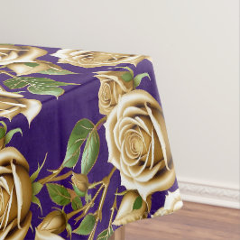 Toalha De Mesa Rosas Douradas Com Folhas Verdejantes