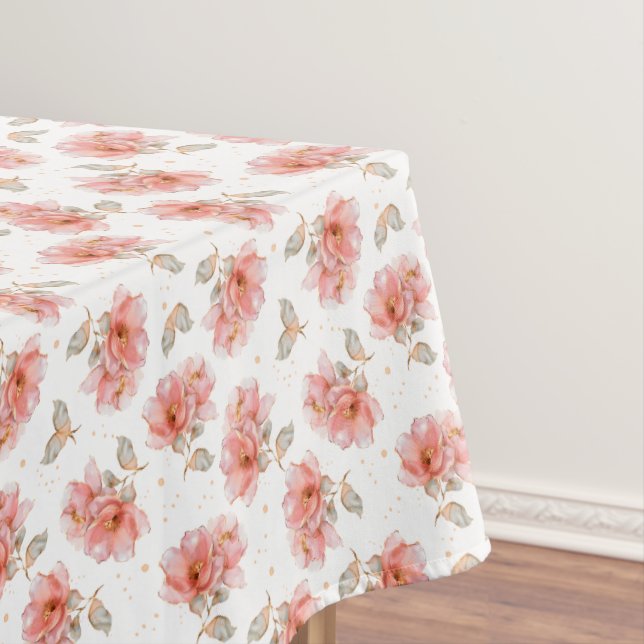 Toalha De Mesa Rosas e Folhas Rosa (Posição Original)