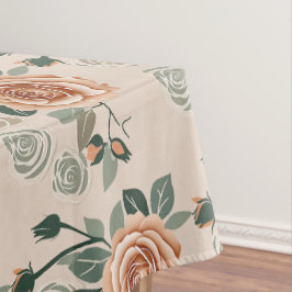 Toalha De Mesa Rosas em estilo Boho em laranja pastél e verde sag