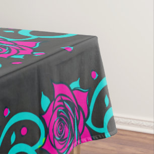 Toalha De Mesa Rosas Estilizadas em Turquesa e Rosa Brillante