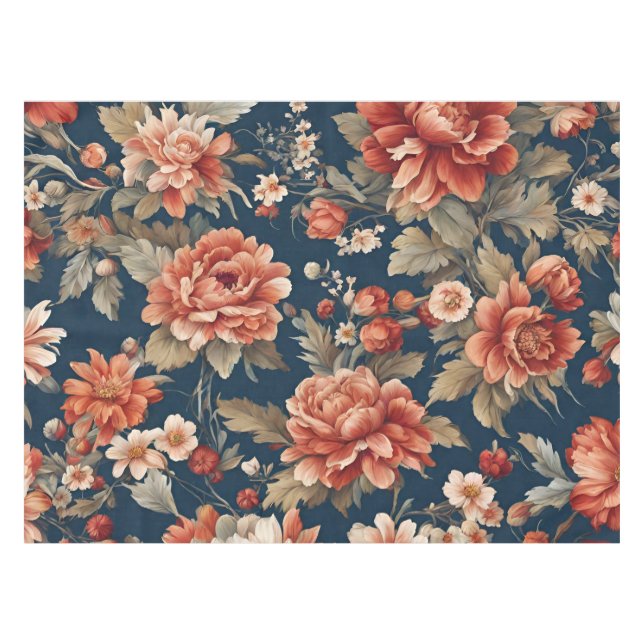 Toalha De Mesa Rosas, Folhas e Flores de Laranja Retro refinados (Frente (Horizontal))