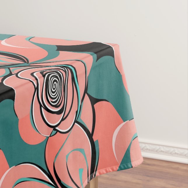Toalha De Mesa Rosas Geométricas em Tons de Preto e Azul Turquesa (Posição Original)