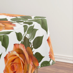 Toalha De Mesa Rosas Laranja Brilhante Com Folhas Verdes