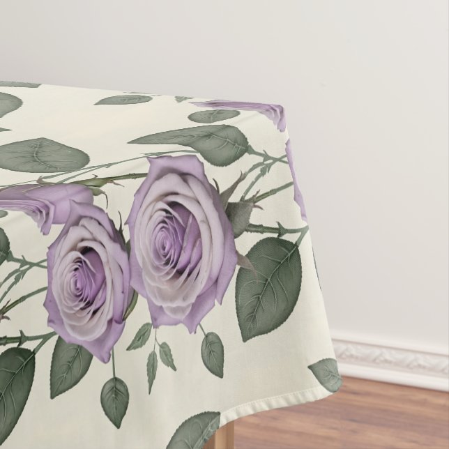 Toalha De Mesa Rosas Lavanda Com Folhas Prateadas E Verdes (Posição Original)